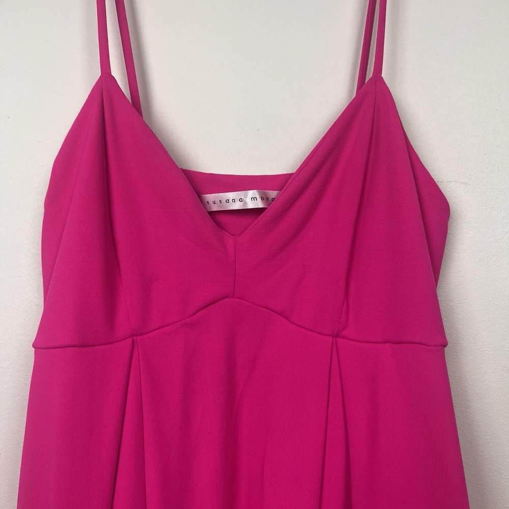 Susana Monaco Hot Pink V-Neck Pleated Fit and Flare Mini Dress Small Made in USA - Picture 4 of 8